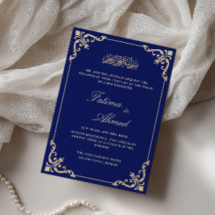 Antieke Rococo Bloei Koningsblauwe Nikah-ceremonie Kaart