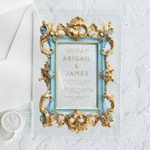 Antieke Rococo Lijst Babyblauw Gouden Huwelijk