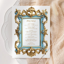 Antieke Rococo Lijst Blauw Goud Trouwmenu Menu