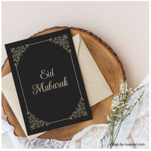 Antieke Rococo Lijst Zwart Goud Schrift Eid Mubara Feestdagenkaart