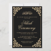 Antieke Rococo Stijlvolle Script Zwarte Nikah Cere Kaart (Voorkant)