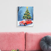 Antieke rode auto kerstboom canvas afdruk (Insitu (Woonkamer))