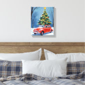 Antieke rode auto kerstboom canvas afdruk (Insitu (Slaapkamer))