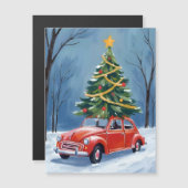Antieke rode auto kerstboom magnetische kaart (Voorkant / Achterkant)