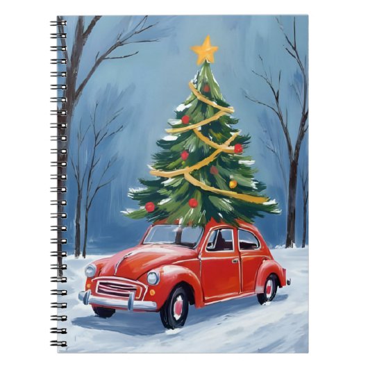 Antieke rode auto kerstboom notitieboek (Voorkant)
