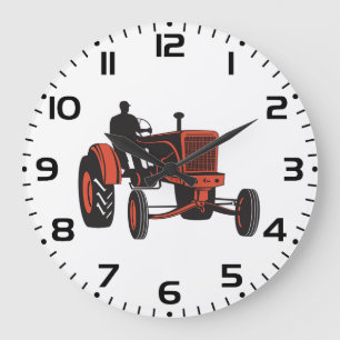 Antieke rode boerentractor Retro boer Grote Klok