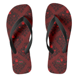 Antieke rode gotische roos damast patroon teenslippers