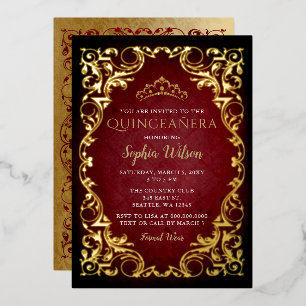 Antieke Rode Gouden Prinses Tiara Quinceañera Folie Uitnodiging