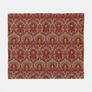 Antieke Rode Gouden William Morris Herfstbloemen Fleece Deken