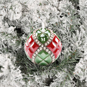 Antieke rode groene nepdiamant juweel initiaal metalen ornament