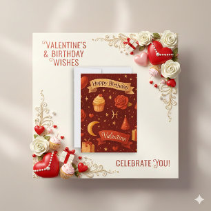 Antieke Rode Hemelse Verjaardag Valentijnsdag Feestdagenkaart