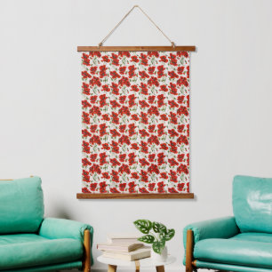 Antieke rode klaproos bloempatroon botanische kuns hangend wandkleed