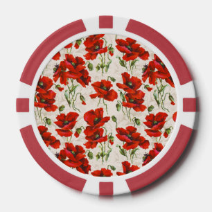 Antieke rode klaproos bloempatroon botanische kuns poker chips