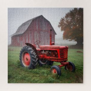 Antieke rode landbouwtrekker legpuzzel