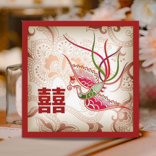 Antieke rode Phoenix Chinese trouw uitnodiging