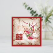 Antieke rode Phoenix Chinese trouw uitnodiging (Staand voorkant)