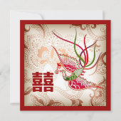 Antieke rode Phoenix Chinese trouw uitnodiging (Voorkant)