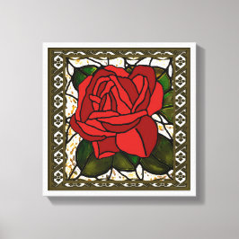 Antieke Rode Roos Art Deco Canvas Afdruk