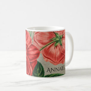 Antieke rode roos kunst op grijze gepersonaliseerd koffiemok