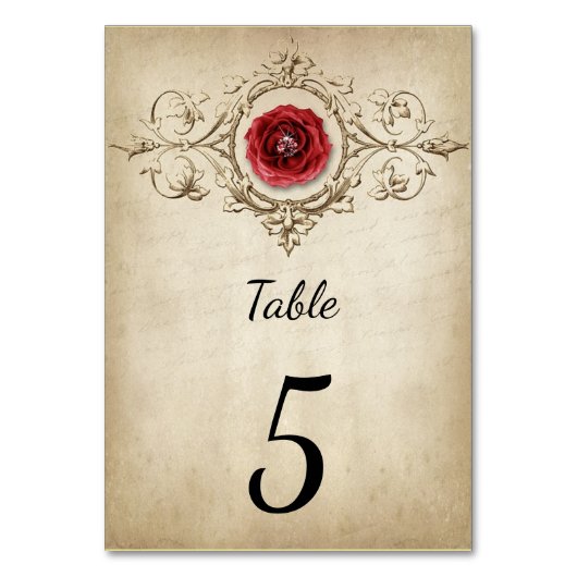 Antieke Rode Roos Tafel Nummerkaart Vintage Kaart (Voorkant)