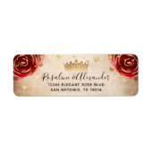 Antieke Rode Roos Zwarte Gouden Kroon Retouradres Etiket (Voorkant)