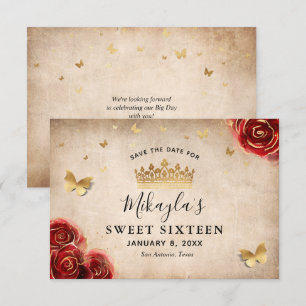 Antieke Rode Roze Goud Perkament Elegant Save The Date