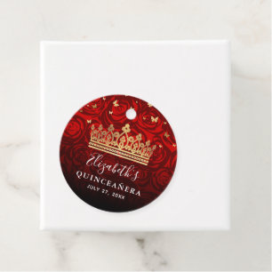 Antieke Rode Roze Goud Zwarte Quinceanera Bedankjes Labels
