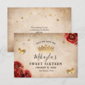 Antieke Rode Rozen Gouden Perkament Elegant Save The Date (Voorkant / Achterkant)