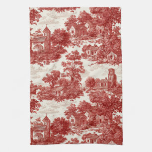 Antieke rode toile landschap natuur patroon theedoek
