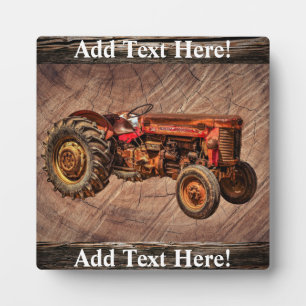 Antieke Rode Tractor Plaque Fotoplaat