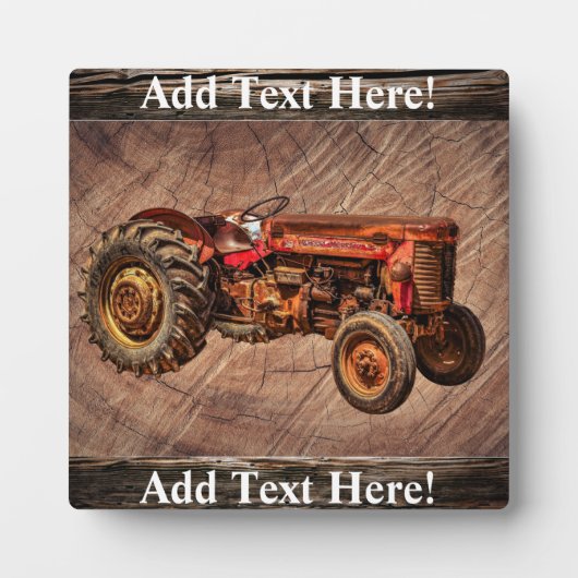 Antieke Rode Tractor Plaque Fotoplaat (Voorkant)