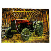 Antieke Rode Tractor Rustieke Schuur Groot Cadeauzakje (Achterkant)