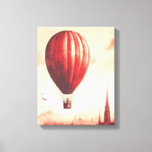 Antieke rode waterverf hete luchtballon canvas afdruk