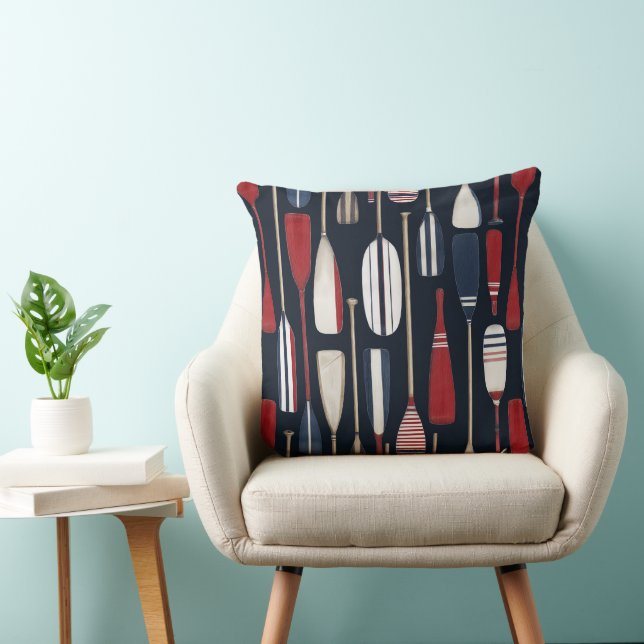 Antieke roeispanen voor boten, rood, wit & blauw kussen (Stoel)