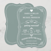 Antieke rol in groene huwelijksaankondiging Save t Save The Date (Voorkant / Achterkant)