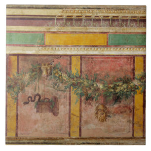 ANTIEKE ROMEINSE FRESCO,SATYR MASKEREN,KRANS,VRUCH TEGELTJE
