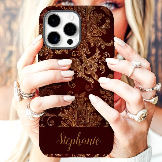 Antieke Rood Goud Damast Aangepaste Naam Case-Mate iPhone Case