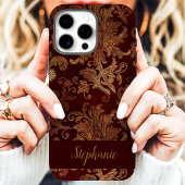 Antieke Rood Goud Damast Aangepaste Naam Case-Mate iPhone Case