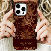 Antieke Rood Goud Damast Aangepaste Naam Case-Mate iPhone Case