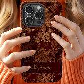 Antieke Rood Goud Damast Aangepaste Naam Case-Mate iPhone Case