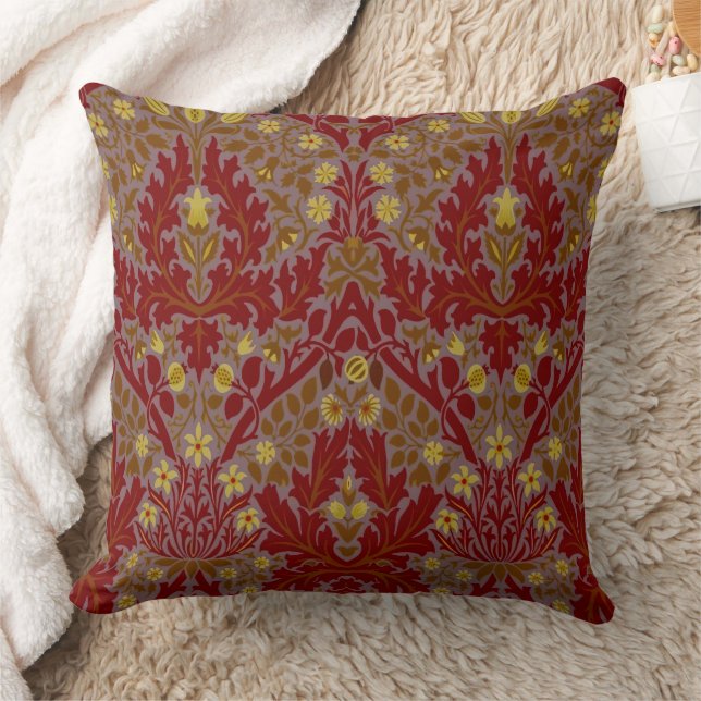 Antieke Rood Goud William Morris Herfst Bloemen Kussen (Deken)