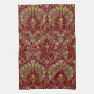 Antieke Rood Goud William Morris Herfstbloemen Theedoek