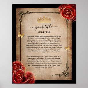 Antieke rood rozen goud zwart koninklijk perkament poster