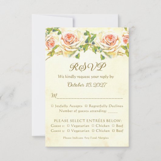 Antieke Roos 3.5 x 5 RSVP Kaart Plat (Voorkant)