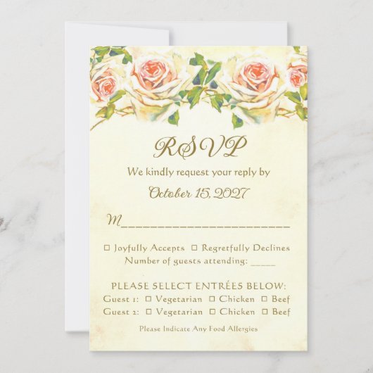 Antieke Roos 5 x 7 RSVP Kaart Plat (Voorkant)