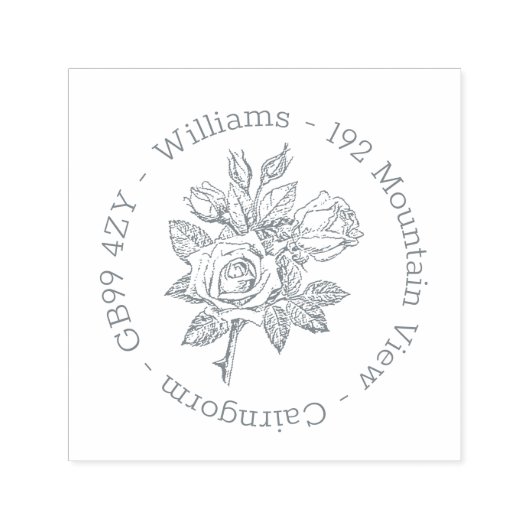 Antieke Roos Adres Zelfinkende Stempel (Design)