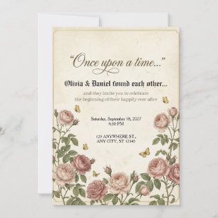 Antieke Roos Sprookje Hoofdstuk Pagina Bruiloft Kaart