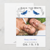 Antieke Royal Blue Vogels Trouw Save the Date (Voorkant / Achterkant)