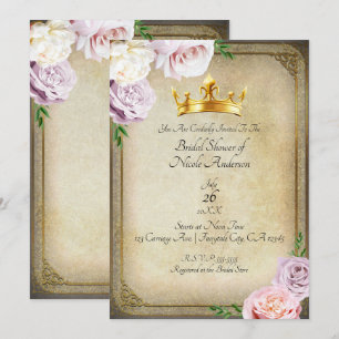 Antieke Royal Gold Kroon Bloemrijke Bruidsdouche Kaart
