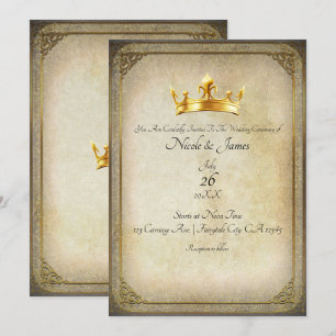 Antieke Royal Gold Kroon Elegante Trouw Uitnodigin Kaart